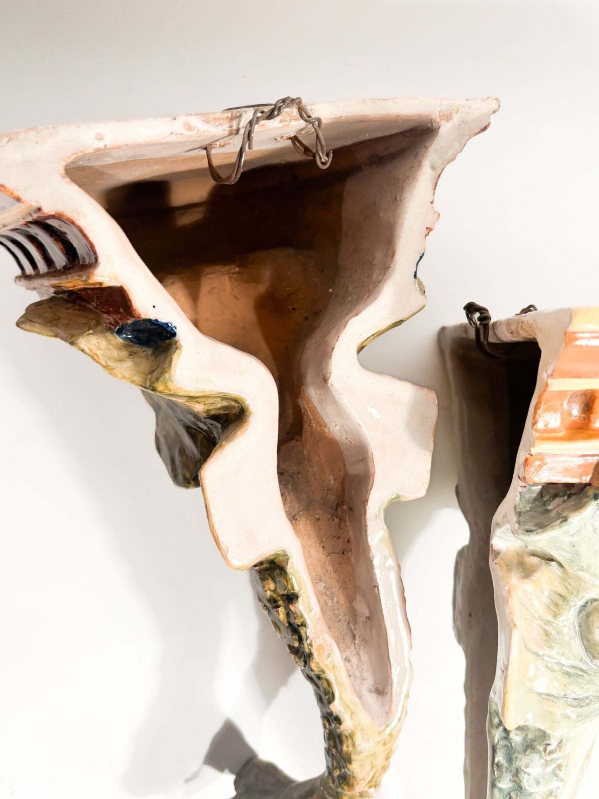 photo furniture Pair Of Ceramic Shelves From Central Italy In The Shape Of A Fish, 19th Century