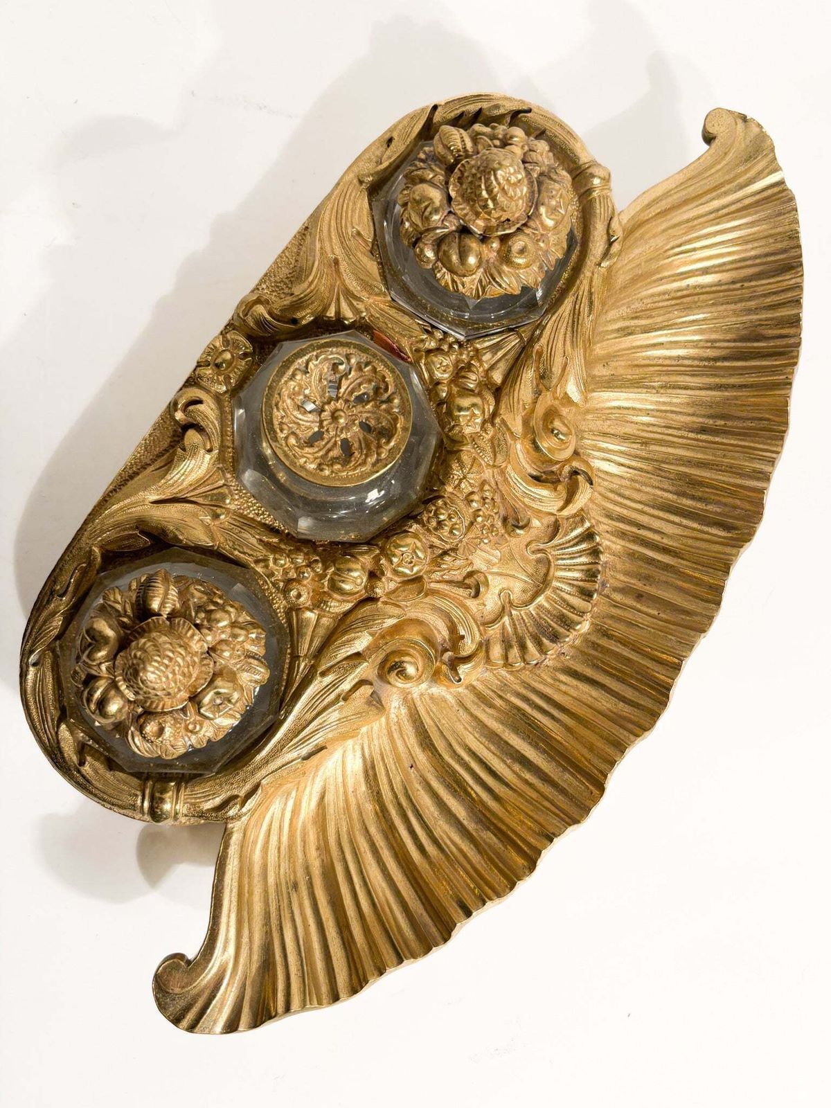 Gilded Bronze Inkwell And Crystal Bottles 20th Century