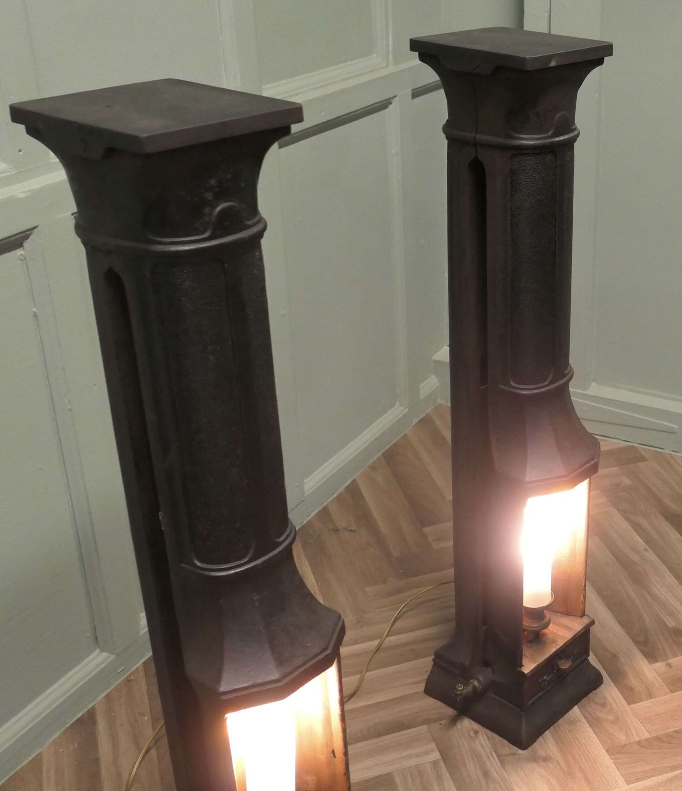 photo for sale A Pair Of French Cast Iron Green House Heater Lamps