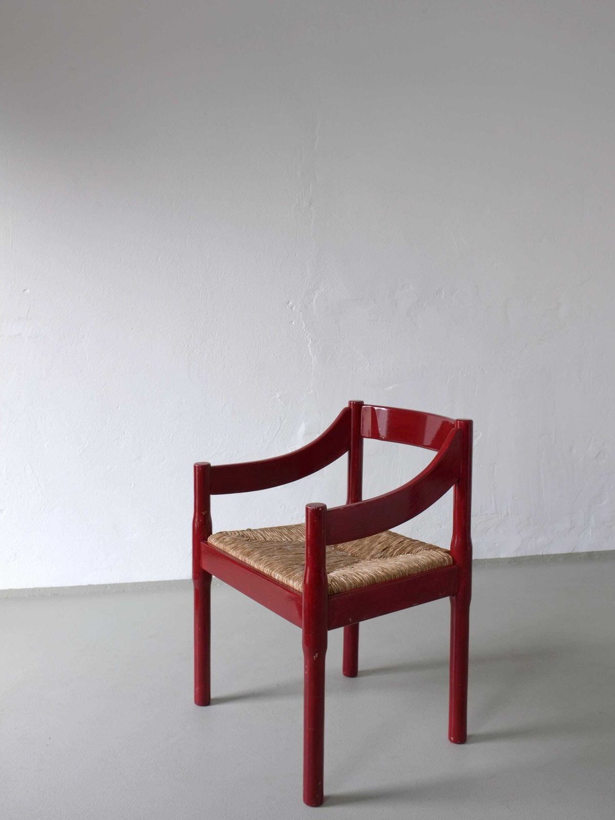 2 Red Vico Magistretti “Carimate” Style Armchairs | Italy | 1970s photo for sale