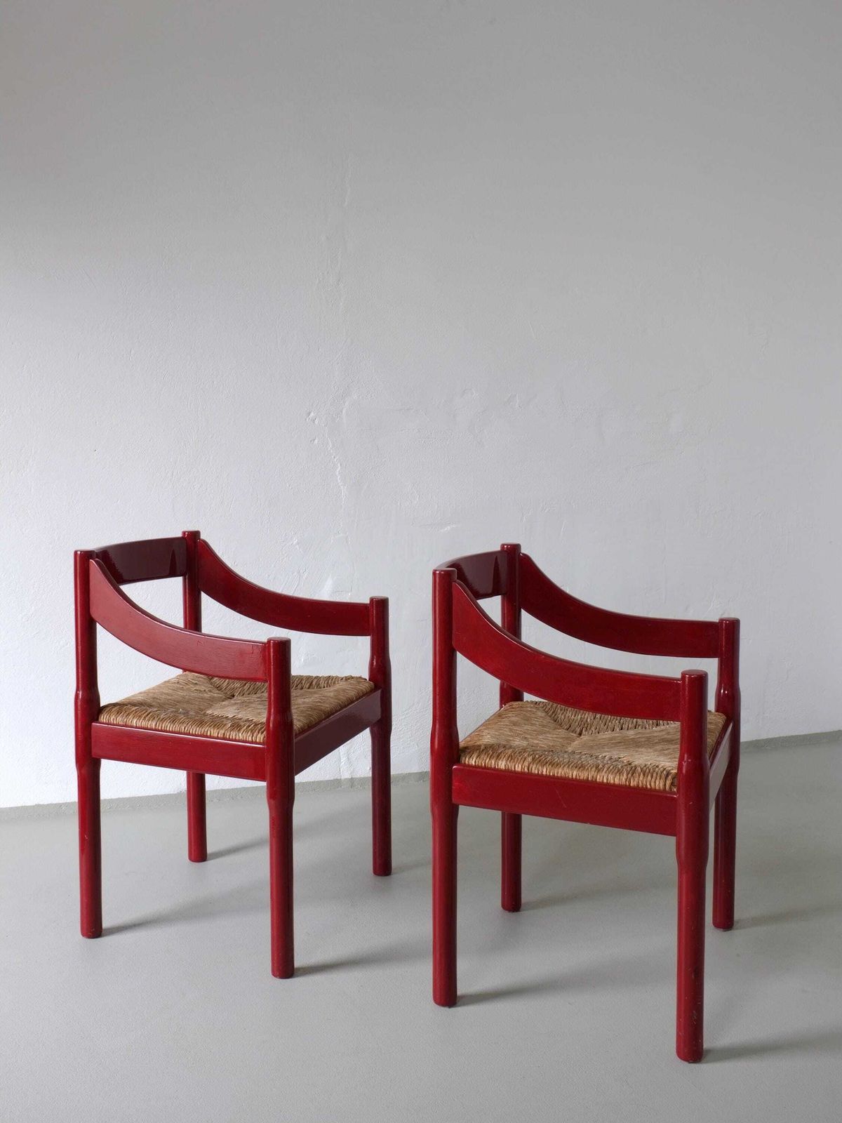 2 Red Vico Magistretti “Carimate” Style Armchairs | Italy | 1970s photo buy
