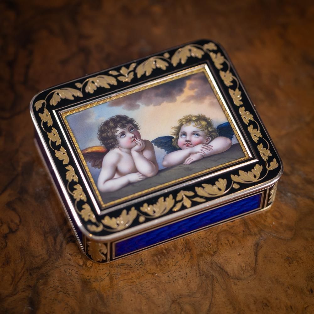 19thc German 18k Gold & Enamel Snuff Box, Raphael's Sistine Madonna, Hanau C1810 photo furniture