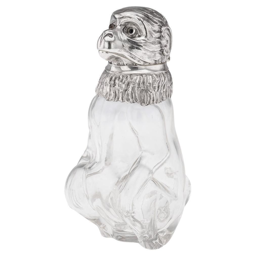 Antique 20thc German Solid Silver & Glass Novelty Monkey Claret Jug C.1900