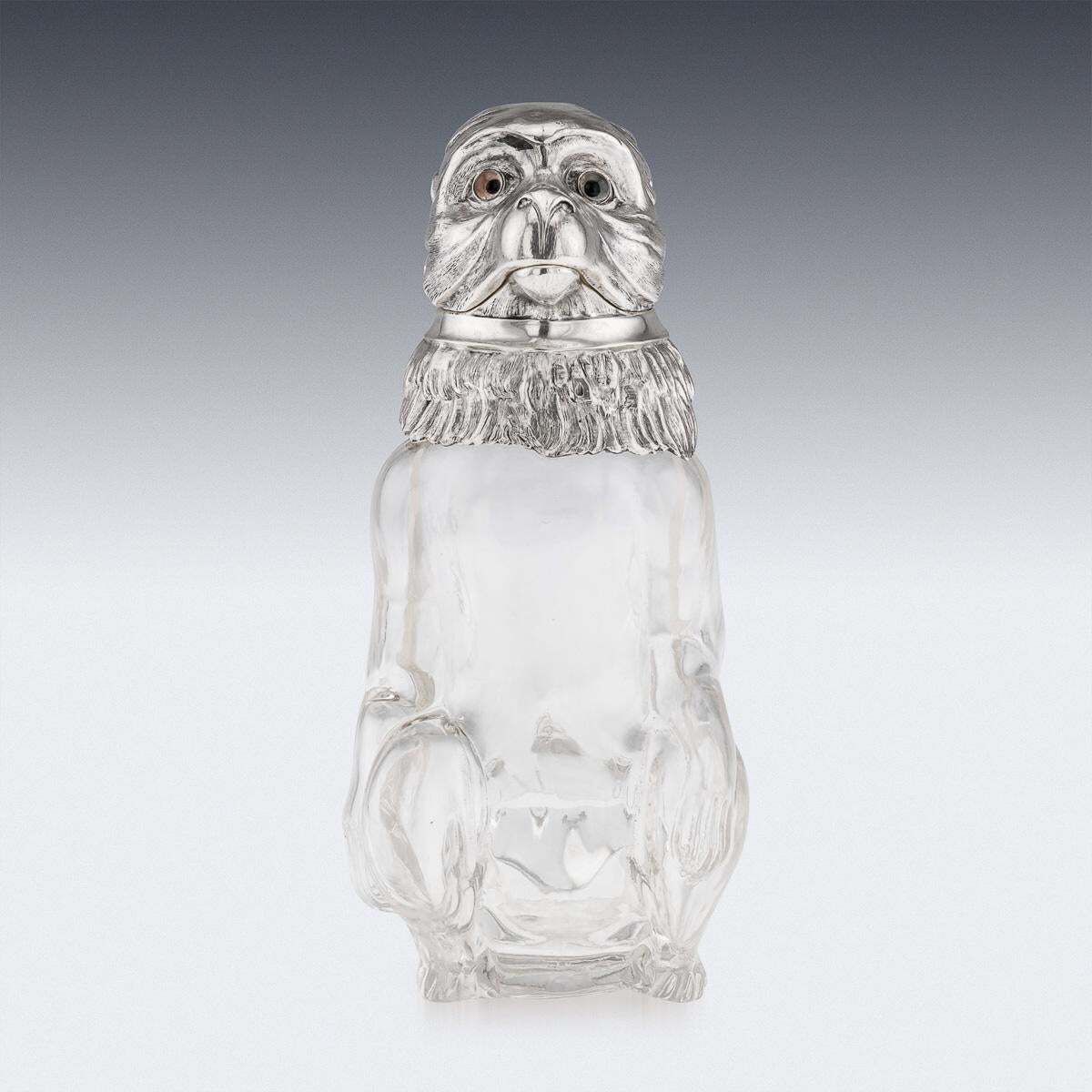 Antique 20thc German Solid Silver & Glass Novelty Monkey Claret Jug C.1900 photo vinterior