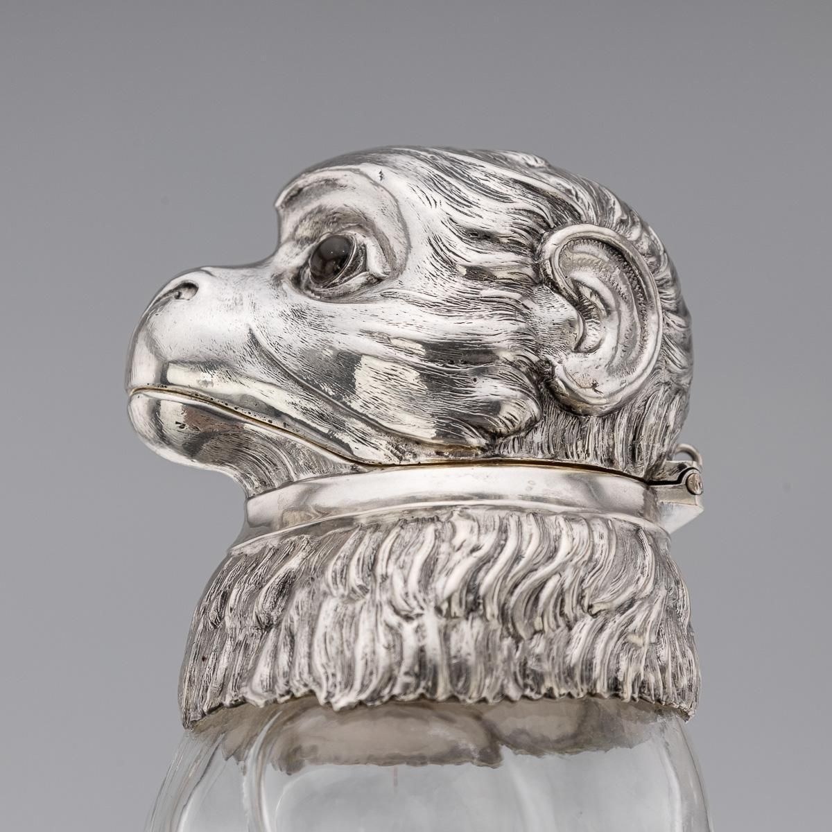 photo for sale Antique 20thc German Solid Silver & Glass Novelty Monkey Claret Jug C.1900