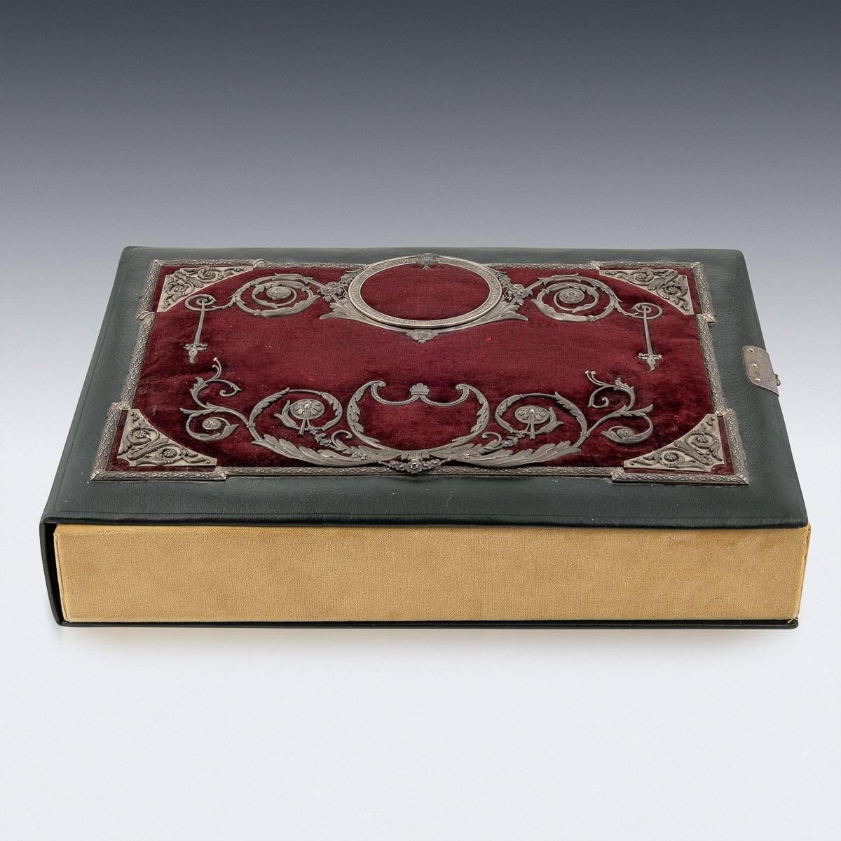 Antique 19th Century Russian Solid Silver, Velvet & Leather Book Cover C.1890 photo for sale