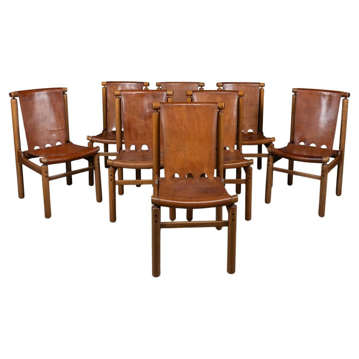 A Superb 20thc Set Of Eight Ilmari Tapiovaara Leather Dining Chairs C.1950