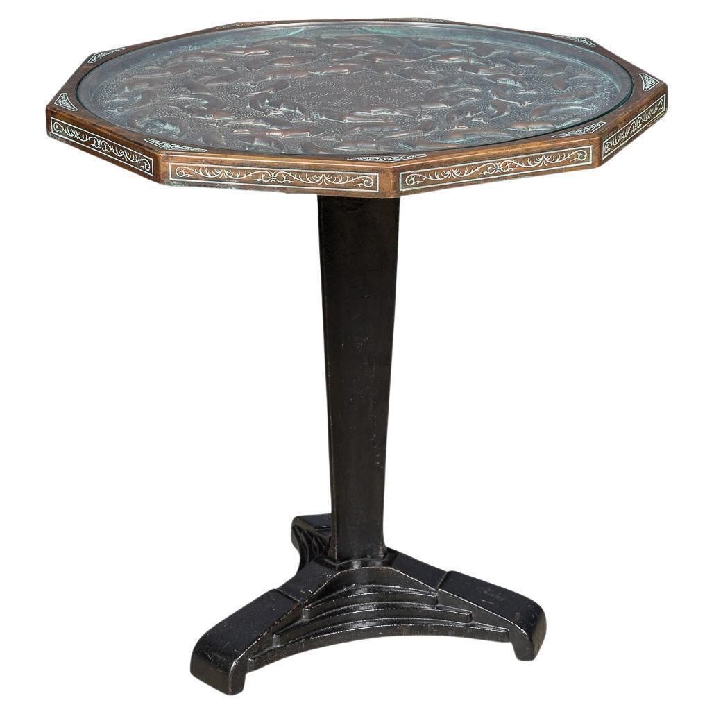 Vintage 20th Century Spanish Embossed Copper Table By Malart C.1930