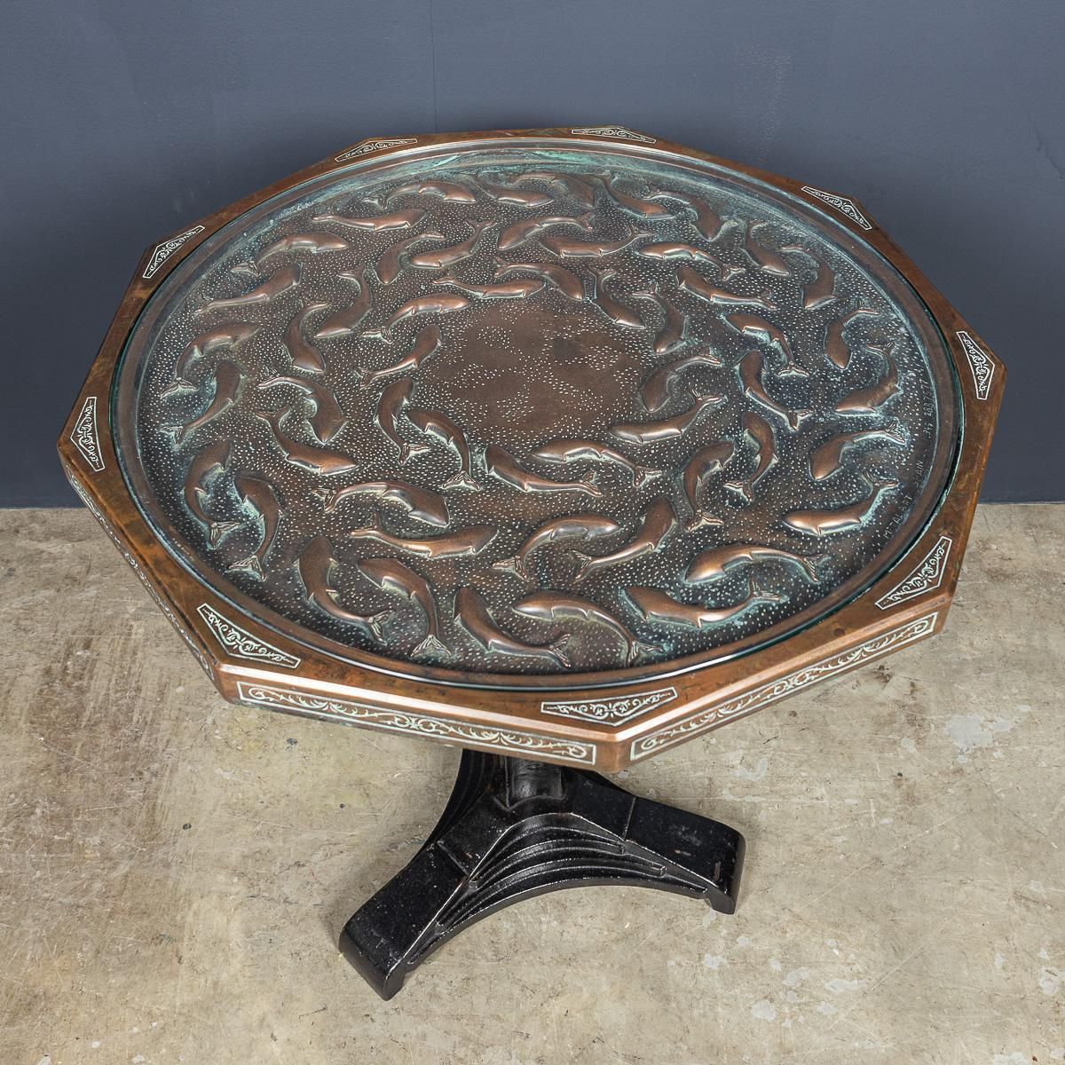 Vintage 20th Century Spanish Embossed Copper Table By Malart C.1930 photo Furniture