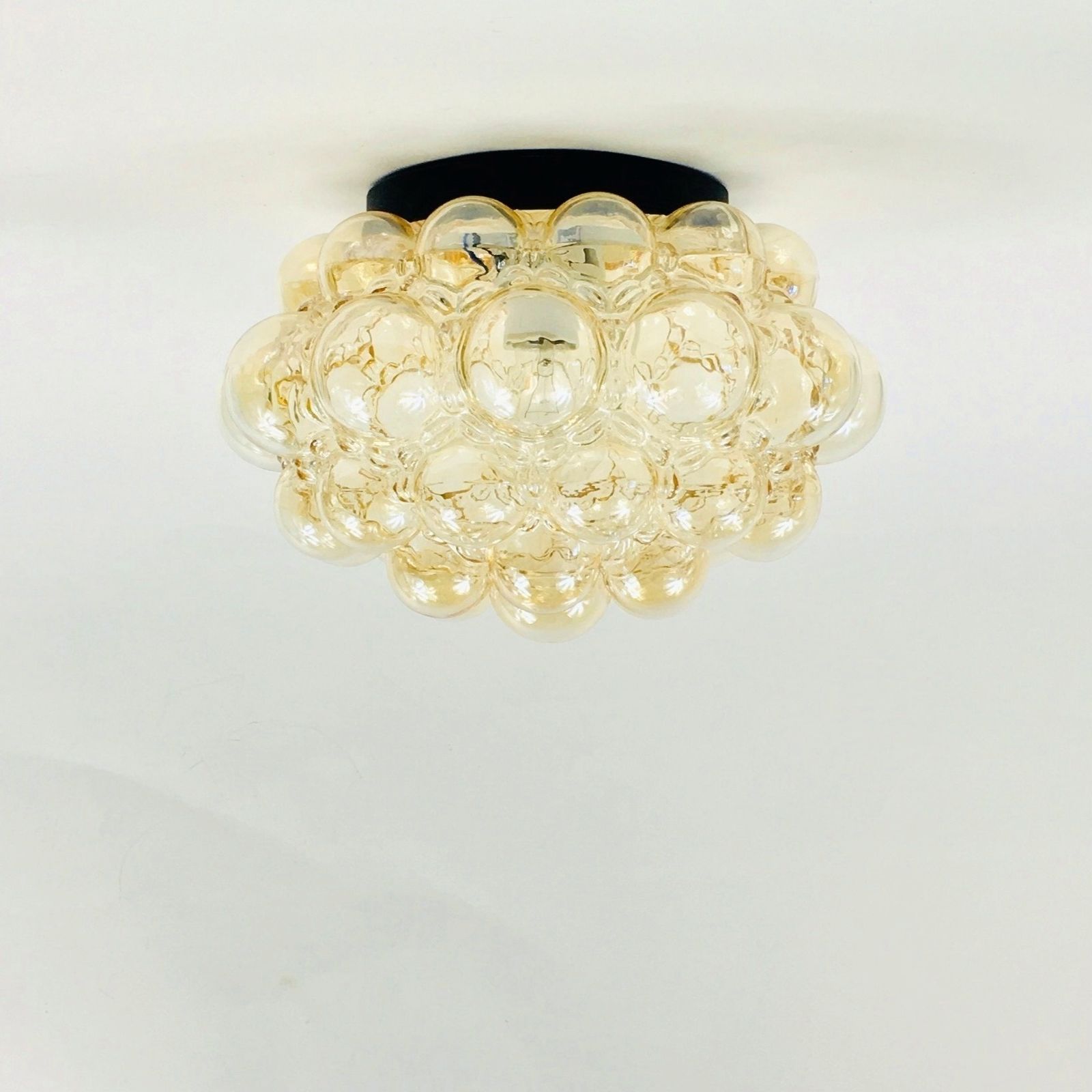 Grote Mid Century Amber Bubbelglas Plafondlamp Van Helena Tynell Voor Limburg, Duitsland, Jaren 1970 photo Verlichting