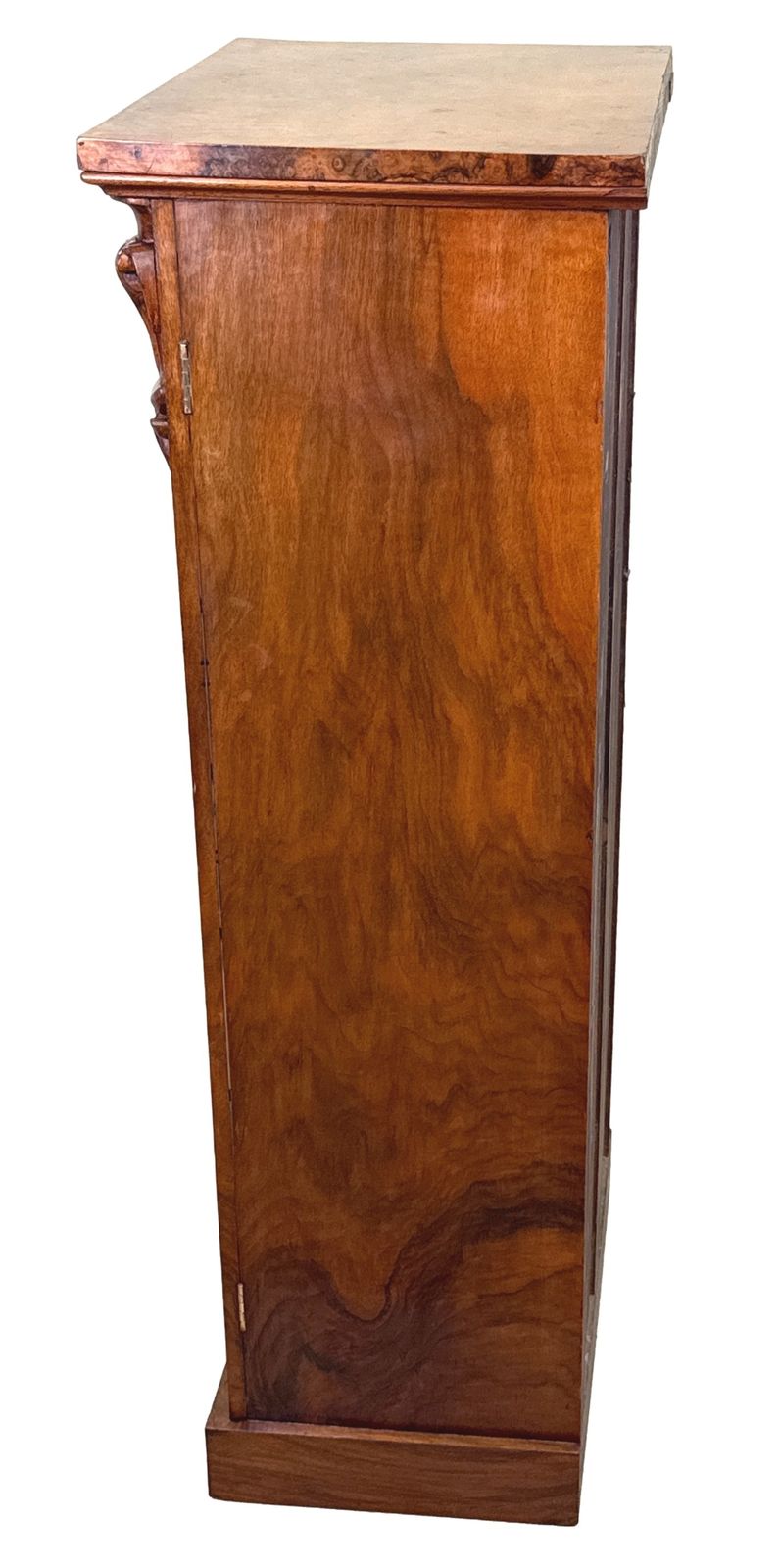 photo for sale Mid 19th Century Burr Walnut Wellington Chest Of Drawers (England, Circa 1860)