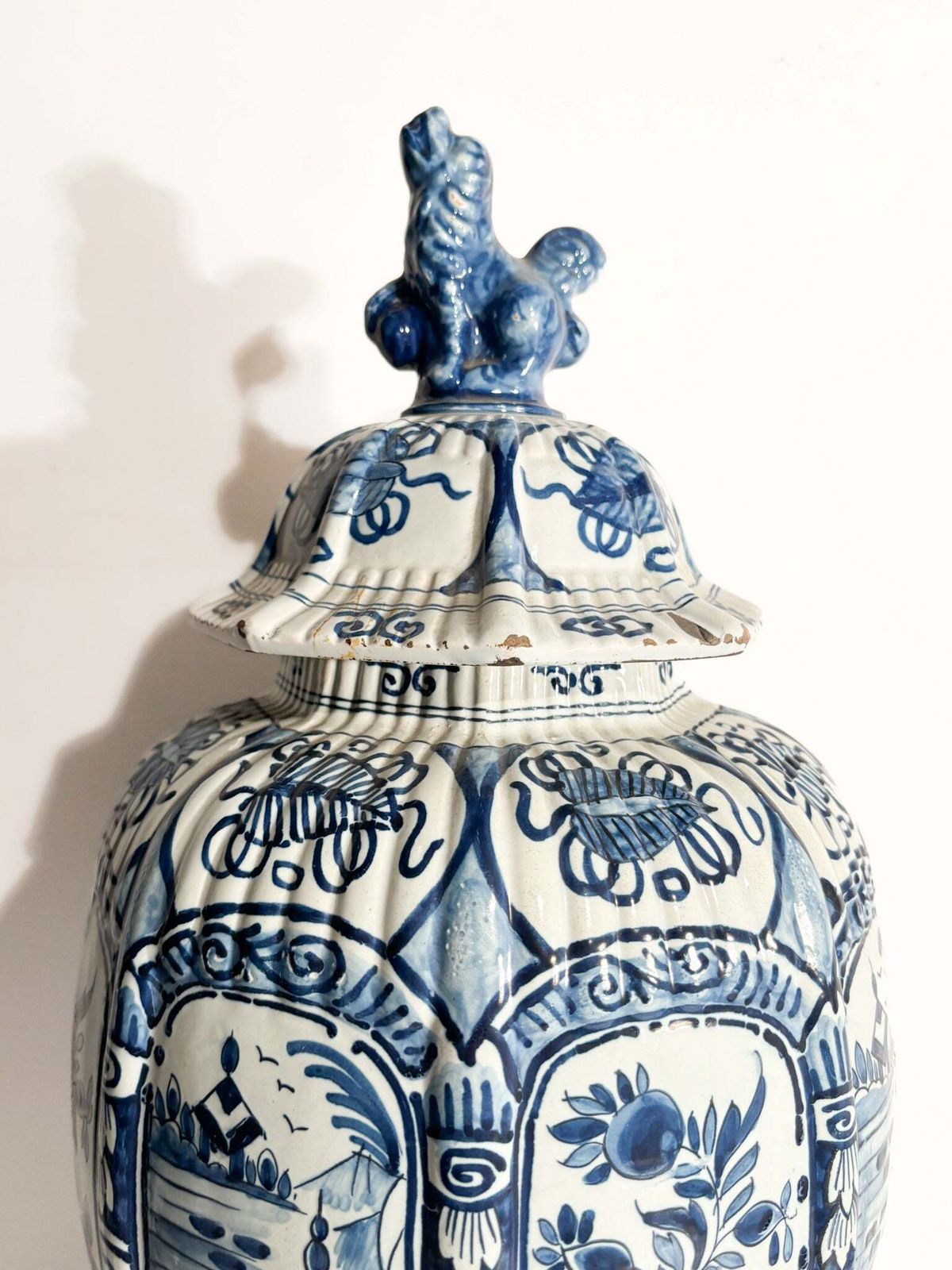 Delft Ceramic Vase White And Cobalt Blue Early Twentieth Century photo for sale