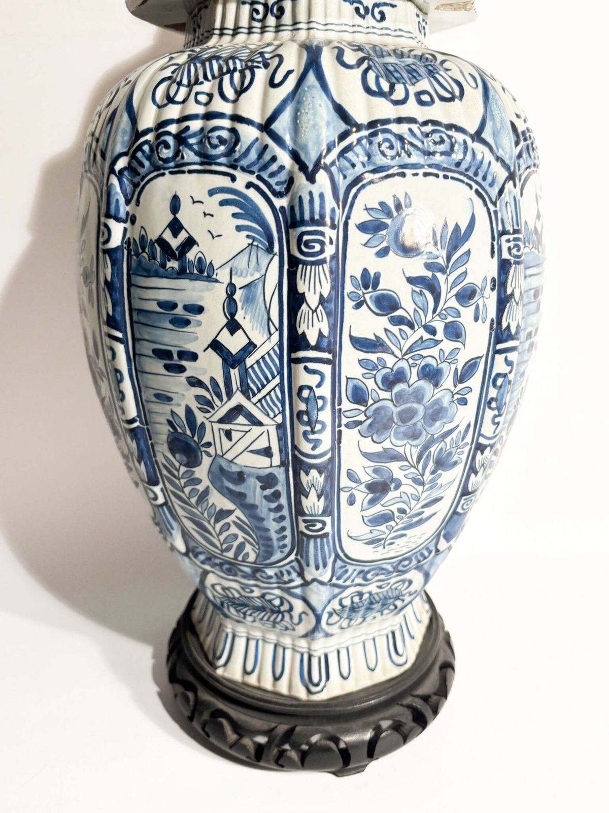 Delft Ceramic Vase White And Cobalt Blue Early Twentieth Century photo Home Decor