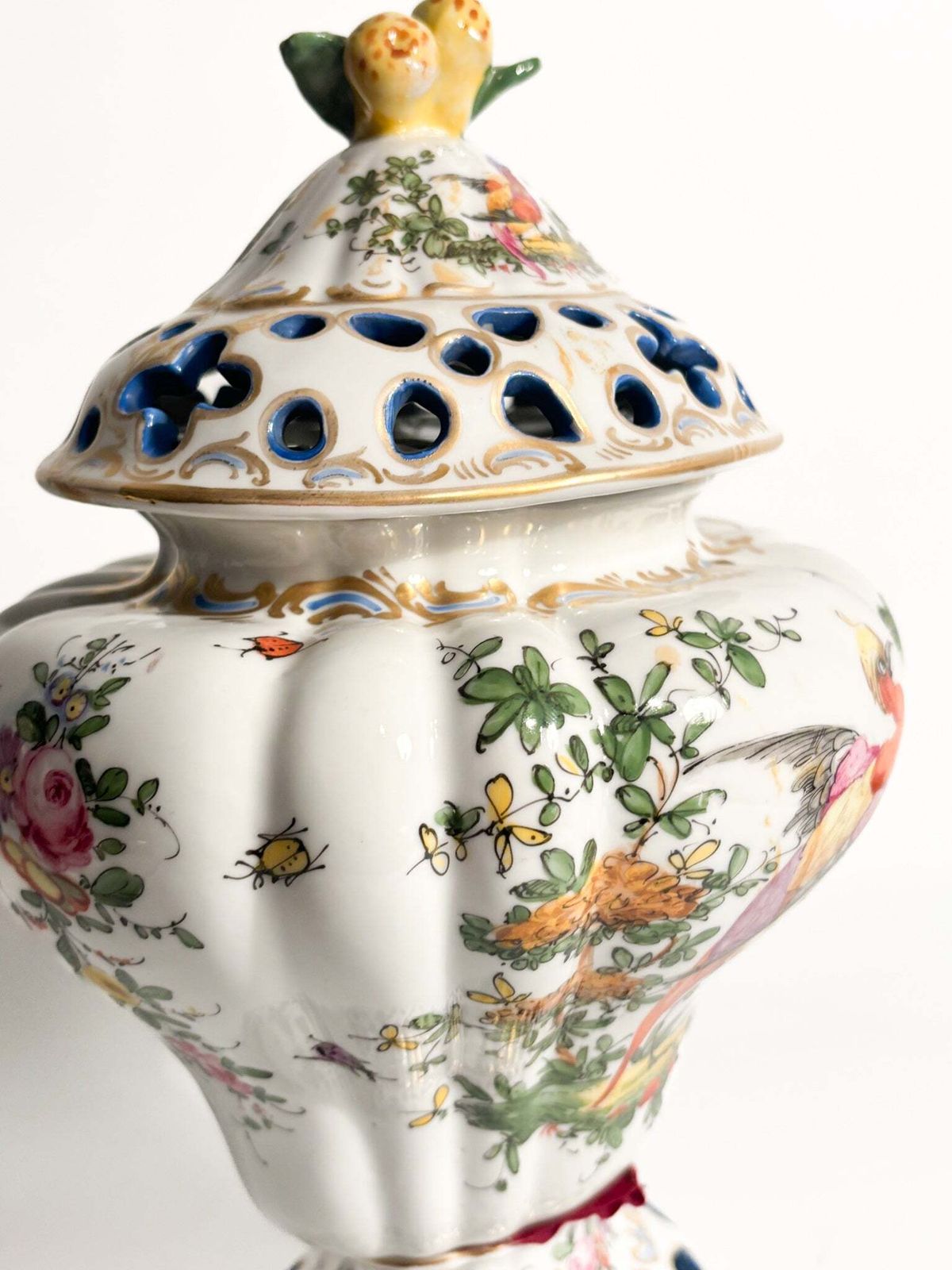 French Porcelain Perfume Burner Vase Hand Painted 1920s photo vinterior