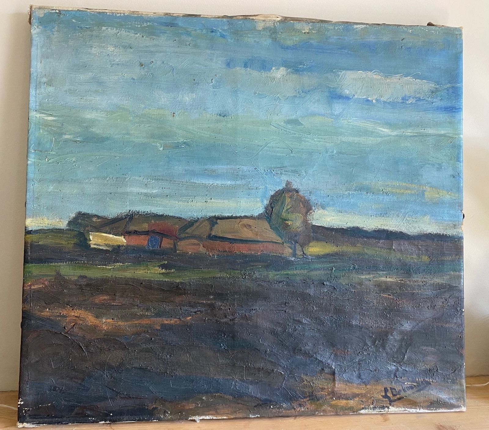 Mid Century Belgian Oil On Canvas 60 X 53.5 Cms