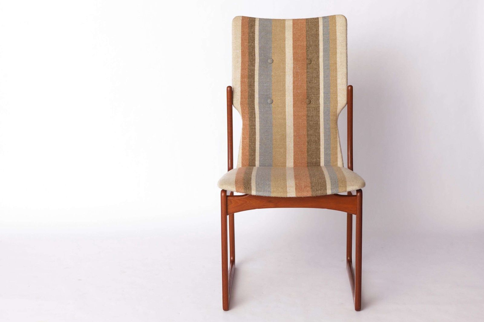 Set Of 4 Vintage Teak Dining Chairs By Vamdrup – 1970s Danish Design, Original Striped Upholstery photo vintage