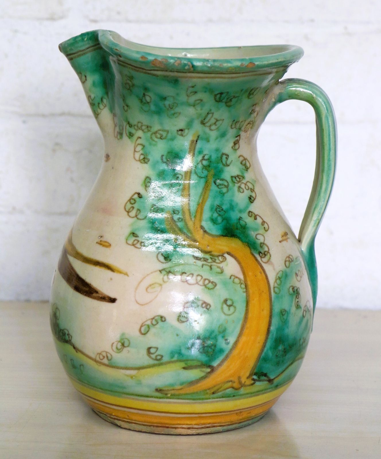 Antique Spanish San Jose Pottery Jug Ewer Hand Painted And Beautiful photo Home Decor