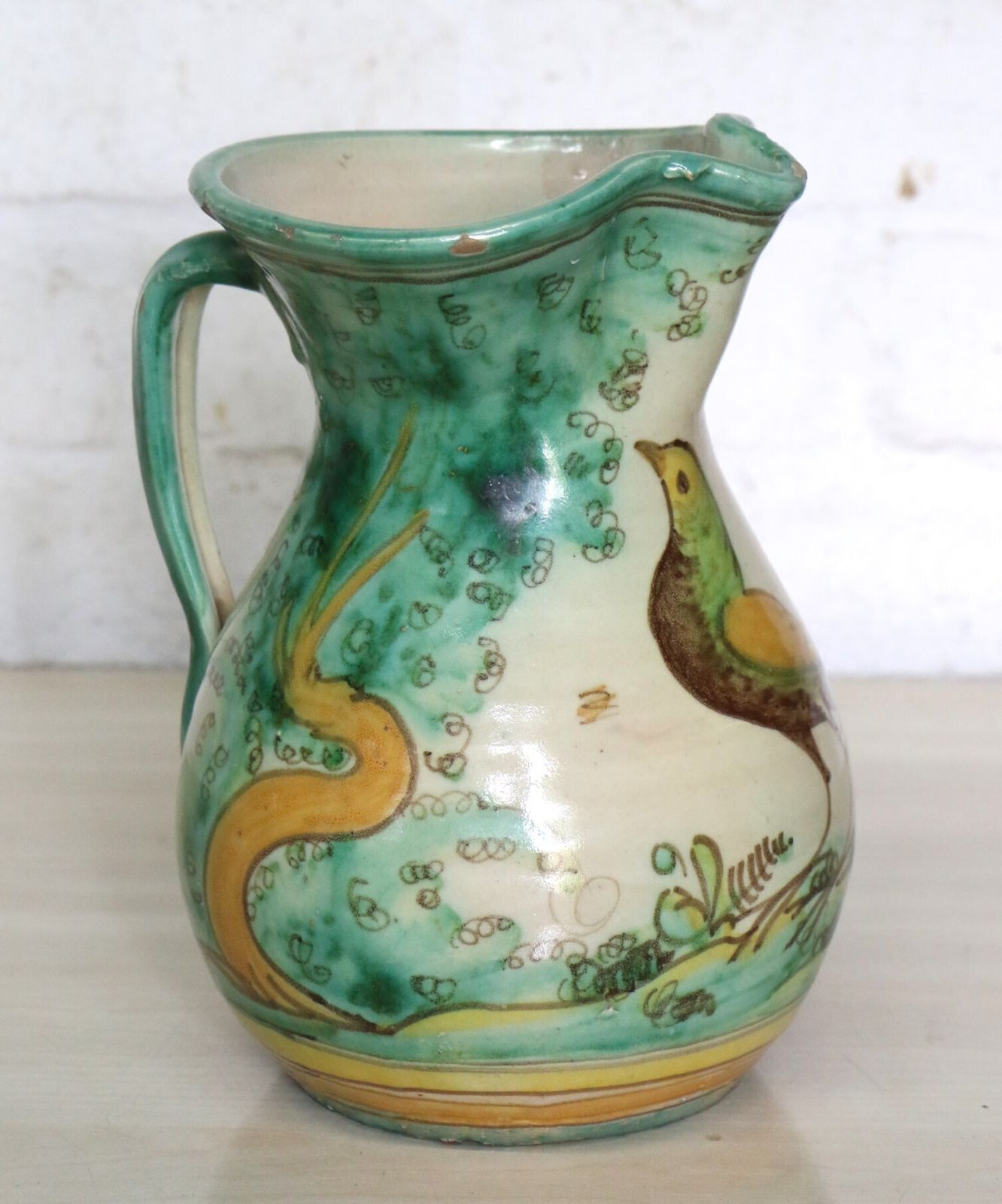 Antique Spanish San Jose Pottery Jug Ewer Hand Painted And Beautiful
