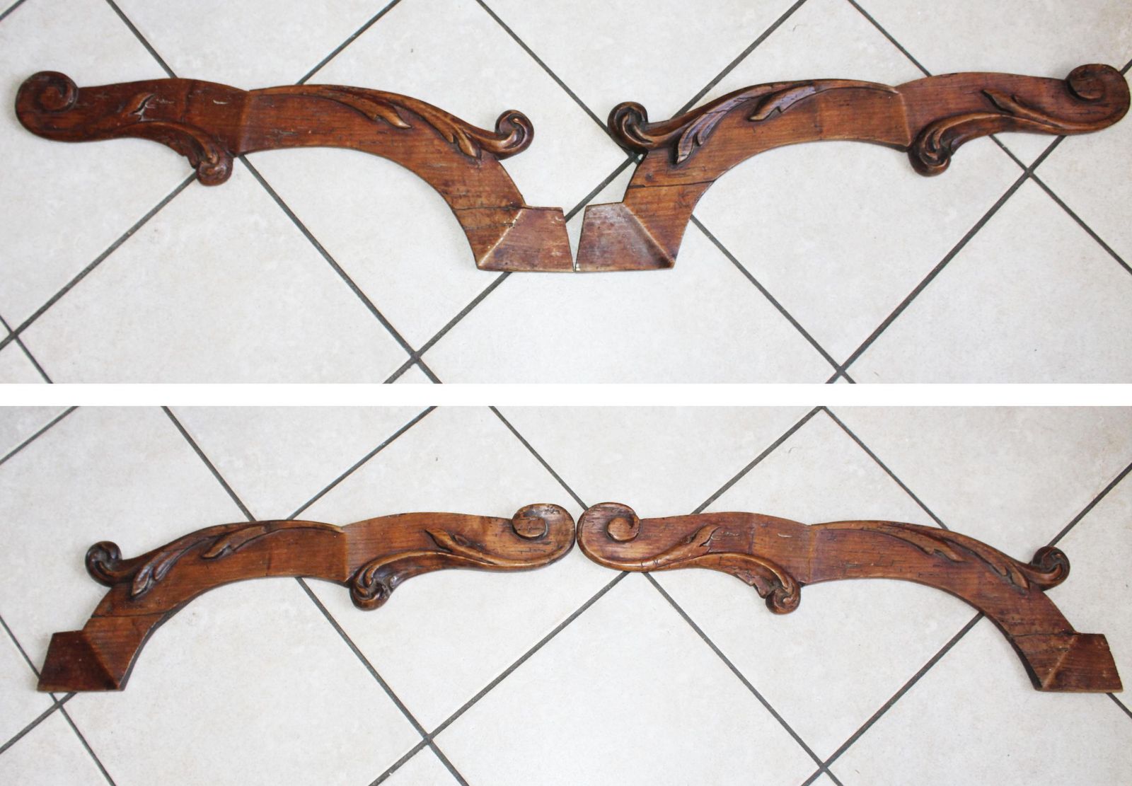 Set Van Twee Grote Antieke Franse Of Vlaamse Siersierlijsten In Hout, Acanthus, Architecturaal, Meubel  Of Wanddecoratie, Handgesneden, Ornamenteel photo for sale
