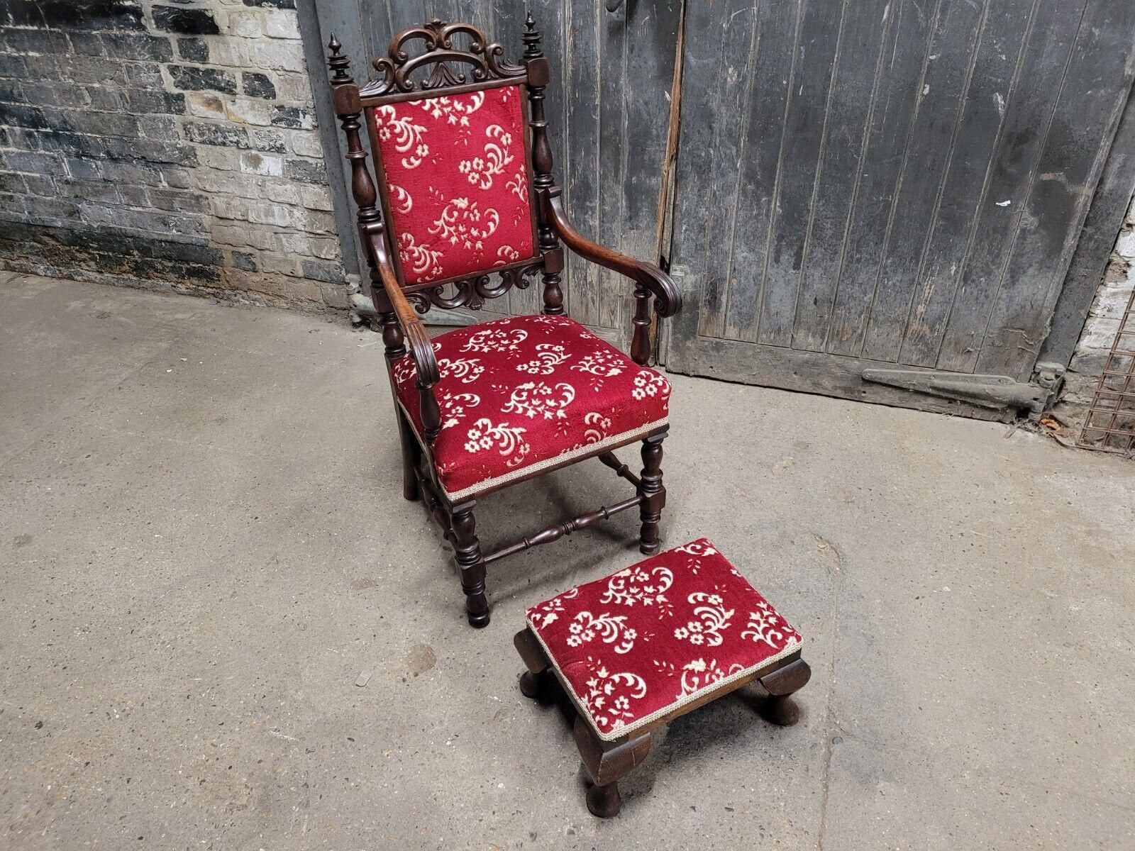 Antique 19th Century Victorian Upholstered Armchair And Footstool photo furniture