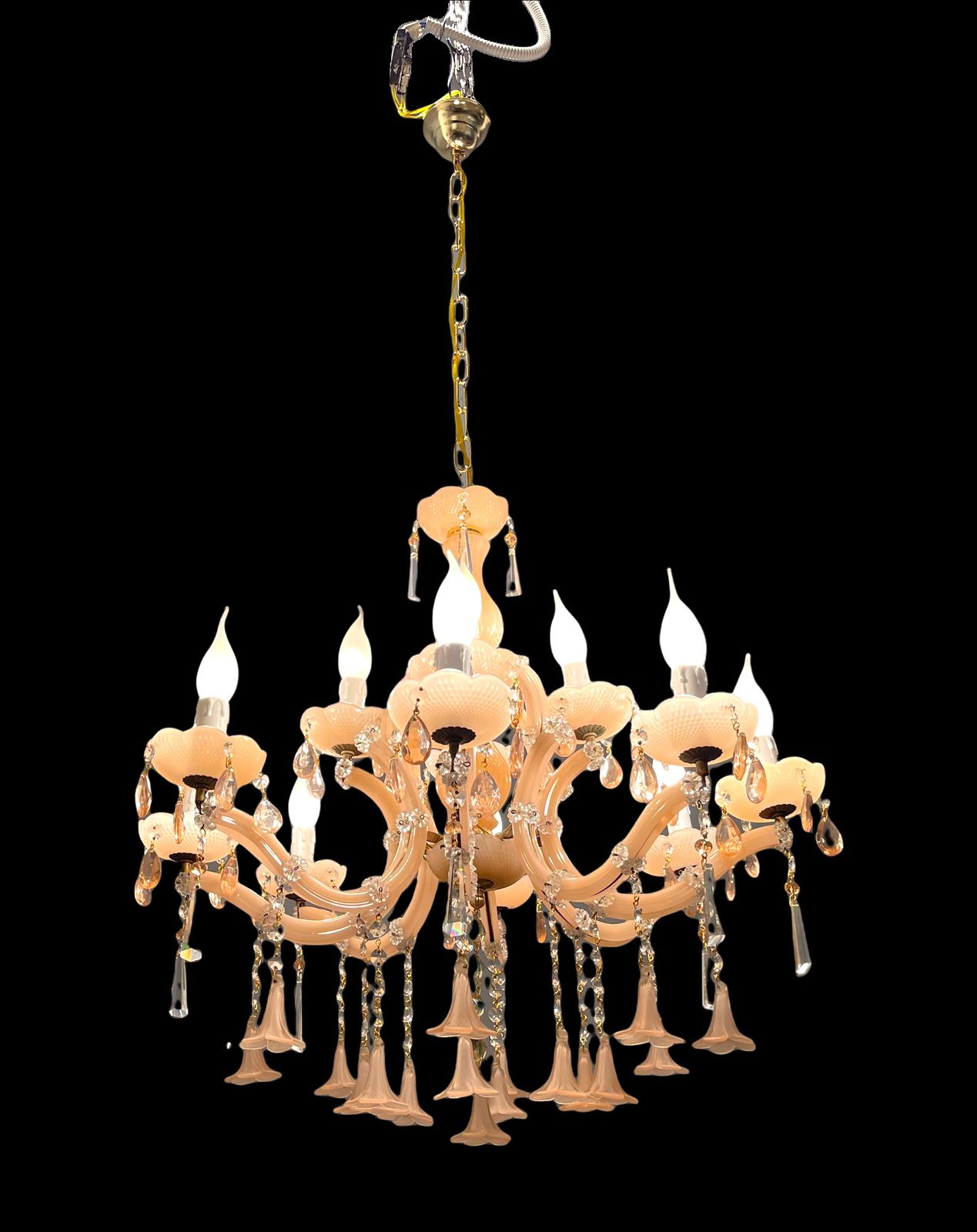 Italian Pink Murano Glass Flower Chandelier
