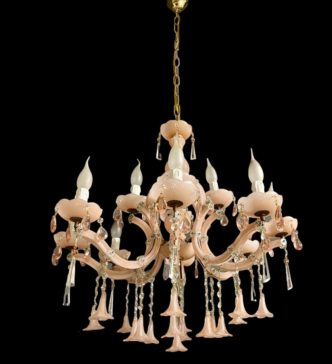 Italian Pink Murano Glass Flower Chandelier photo vintage