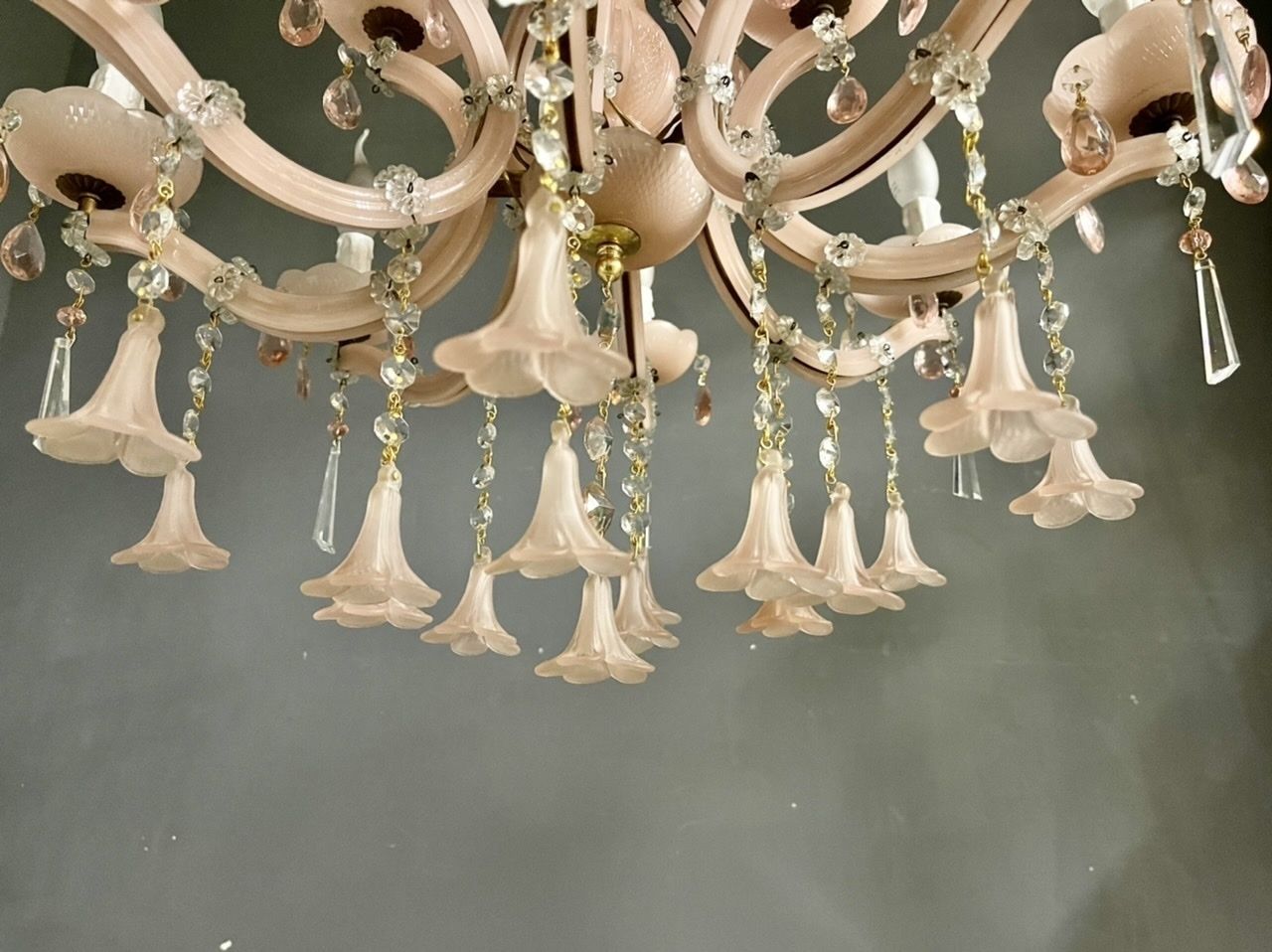 photo for sale Italian Pink Murano Glass Flower Chandelier