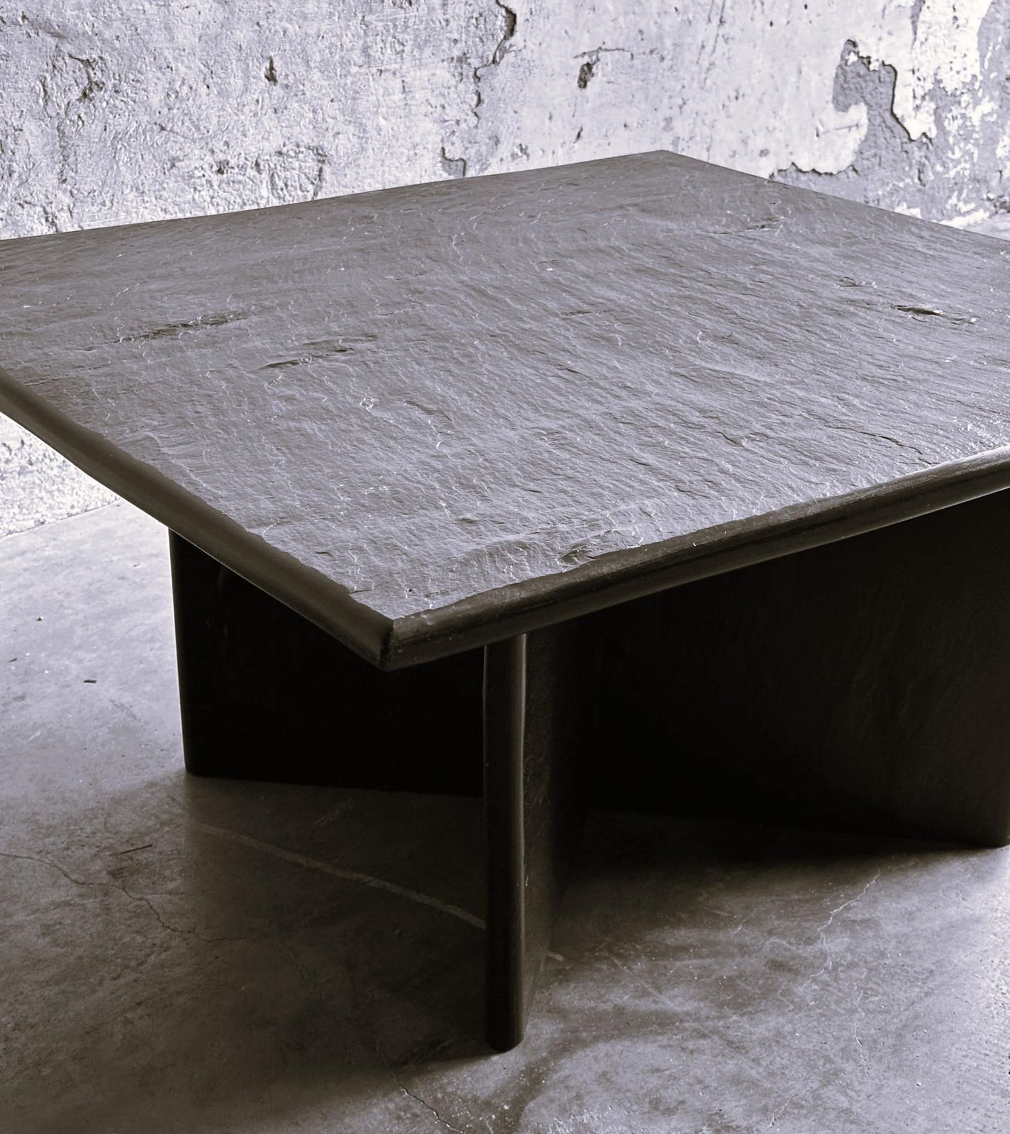 Massive Solid Square Slate Coffee Table, 1970s. France photo 1406.0