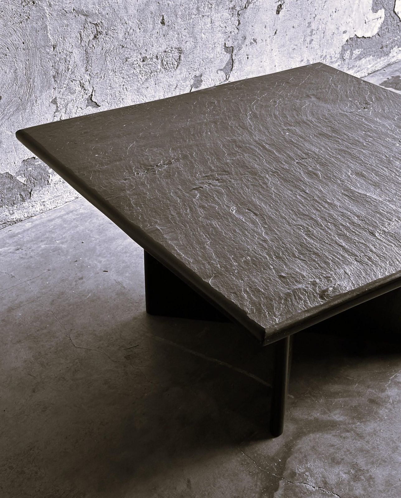 Massive Solid Square Slate Coffee Table, 1970s. France photo buy