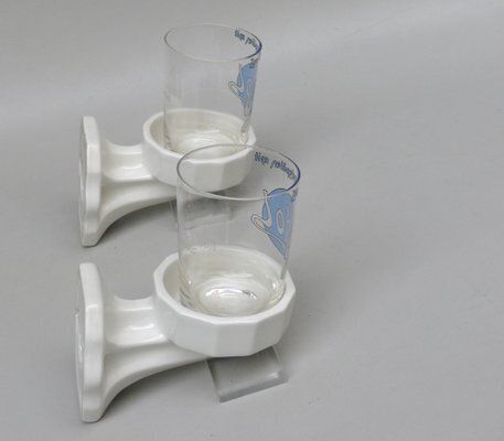 Art Deco Odol Toothpaste Cup With Wall Holders In Ceramic & Glass, 1920s, Set Of 4 photo Home Decor