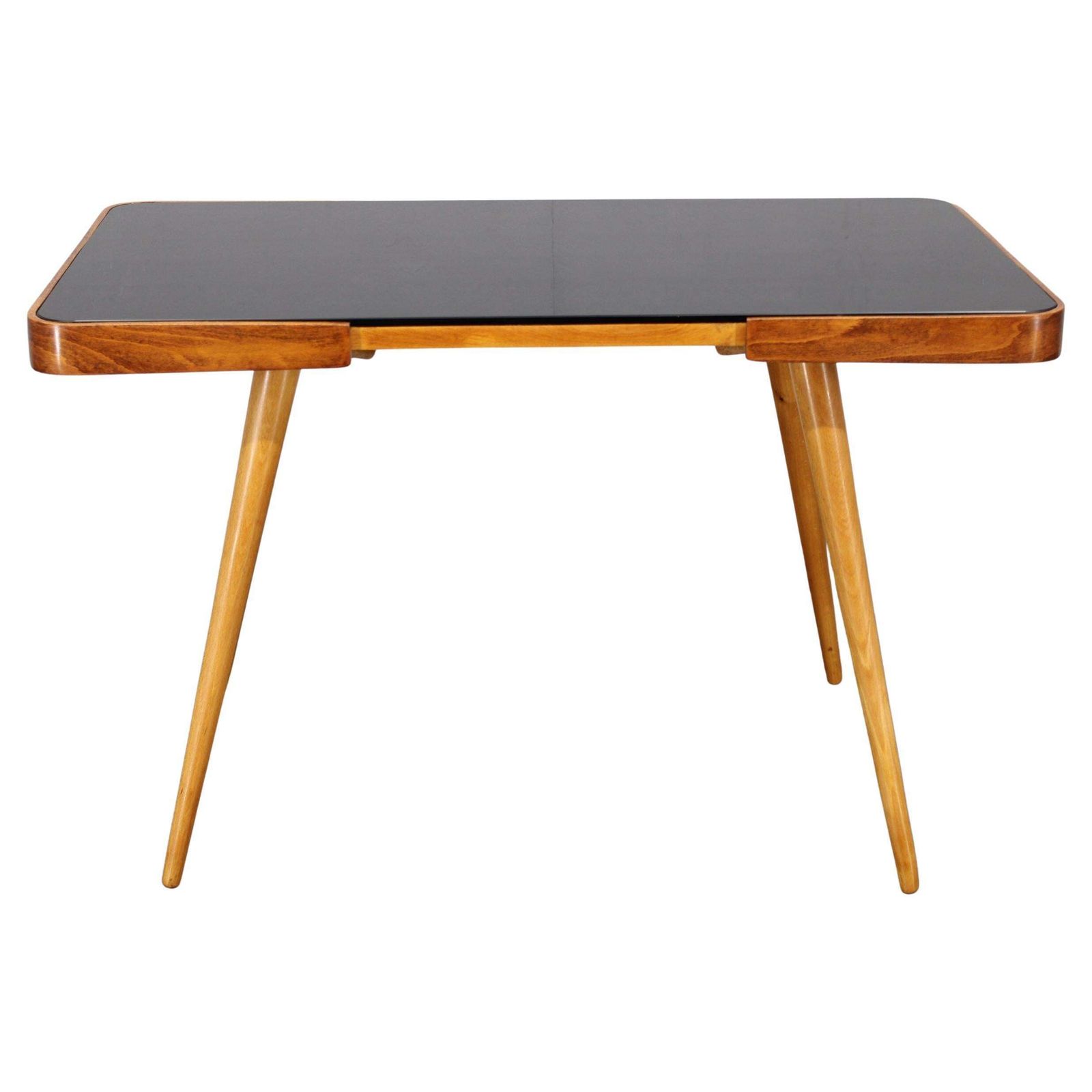 1960s Beech Coffee Table With Opaxy Glass Top, Czechoslovakia