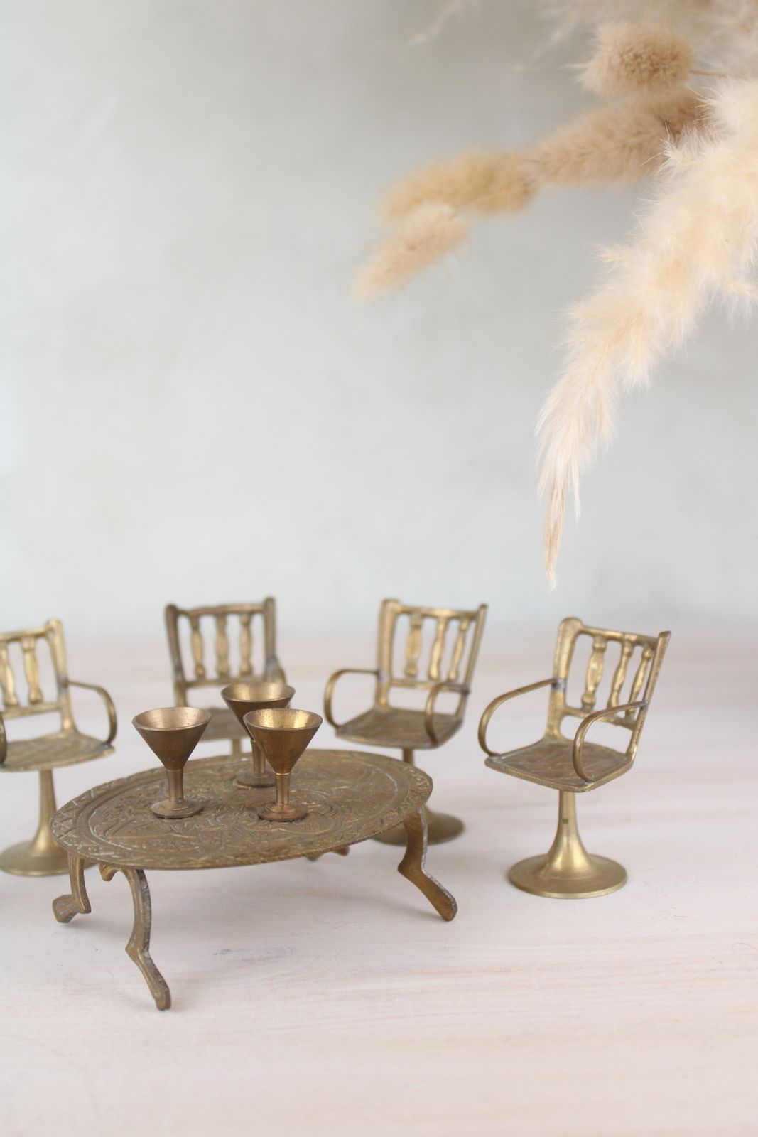Set Of Miniature Brass Chairs And A Table photo furniture