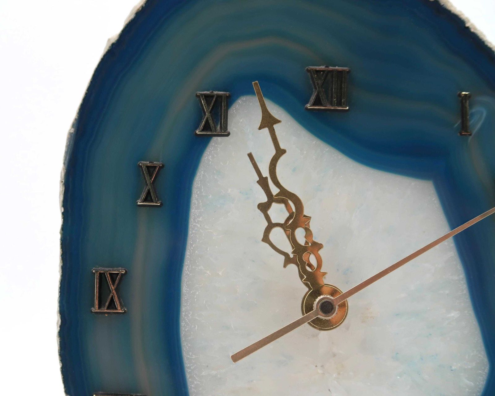 Desk Or Wall Blue Agate Slice Clock, 1970s / Cabinet Of Curiosities, Boho Chic, Bohemian, Folk, Mineral, Stone photo Home Decor