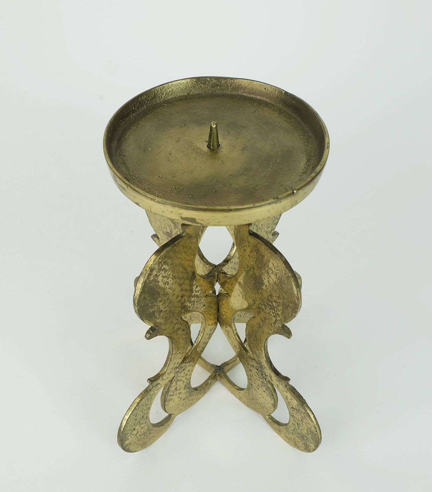 1960s Mid Century Brutalist Brass Candleholder For One Big Candle photo buy