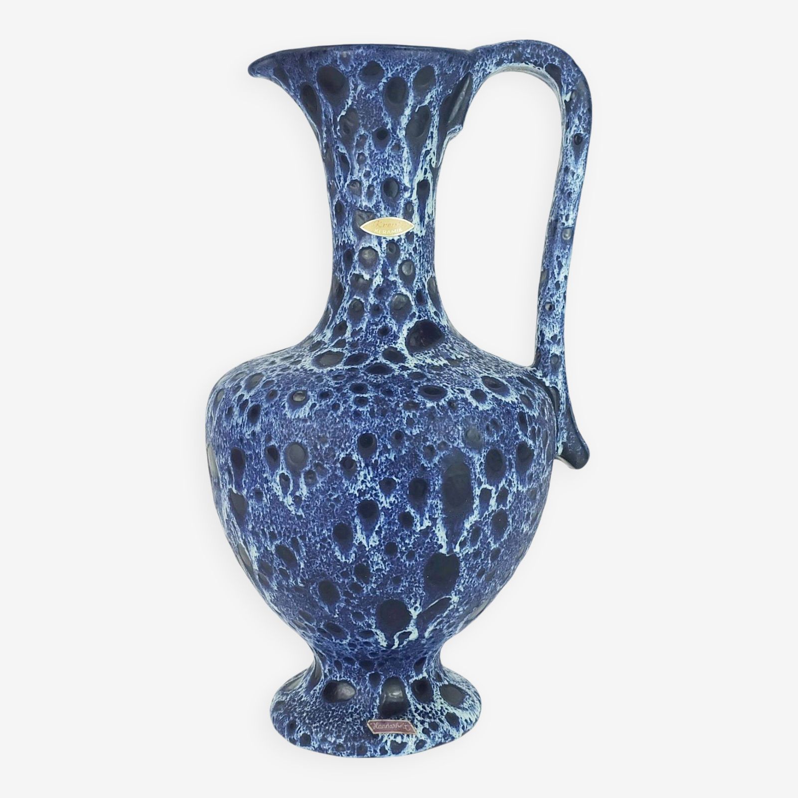 Large Vintage Kreutz Keramik 1960s 70s Vase Jug Model 228 Fat Lava Drip Glaze Intense Blue