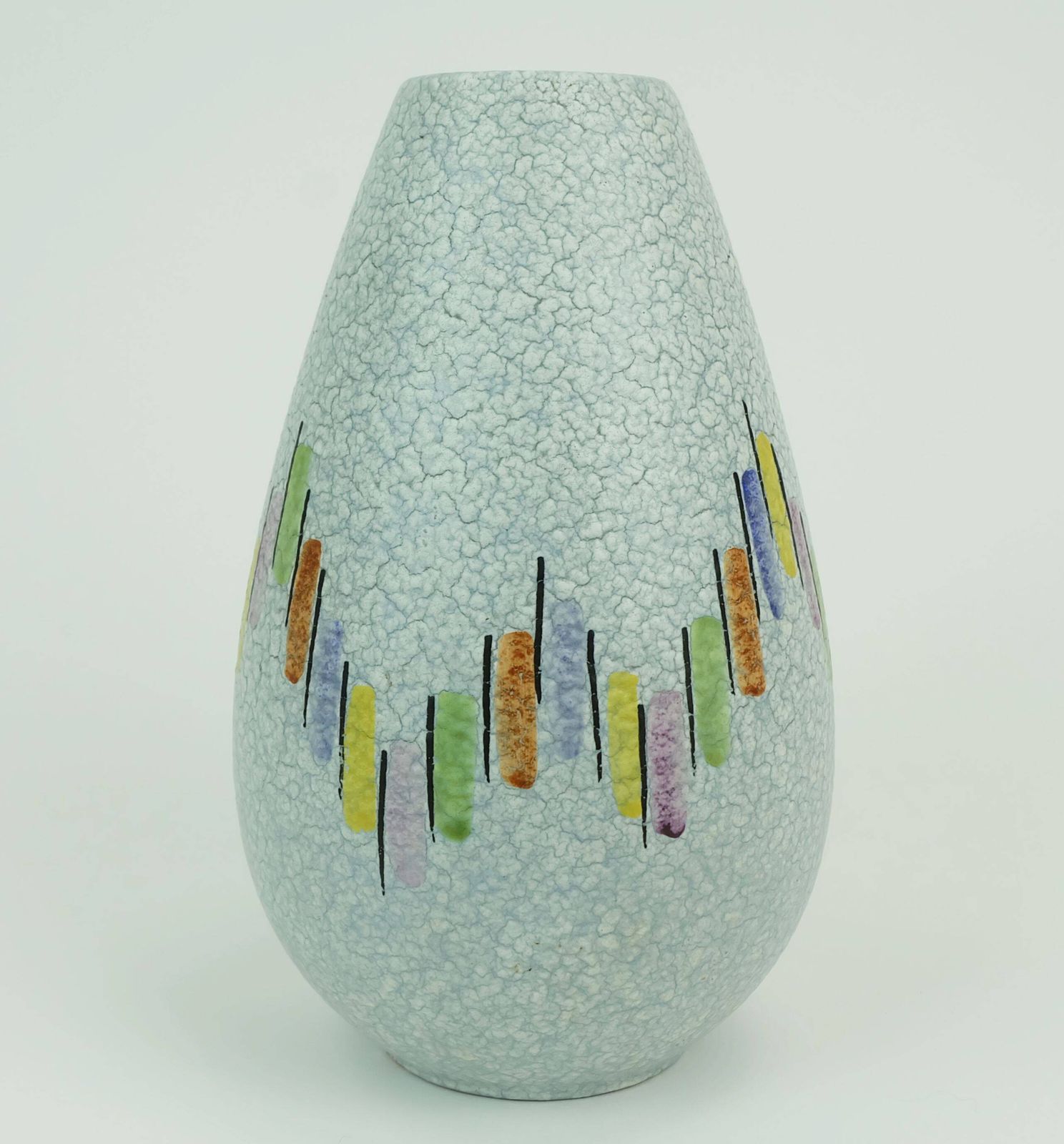 Steuler Mid Century Modern Ceramic Vase 1950s Drip Glaze Colorful Pattern photo for sale