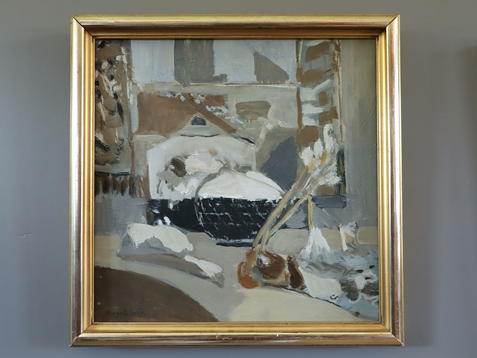 Snowy Rooftops  Oil Painting, Mid 20th Century