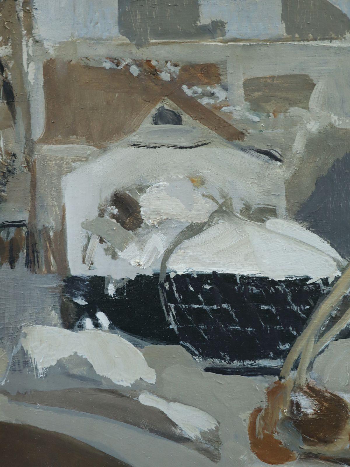 Snowy Rooftops  Oil Painting, Mid 20th Century photo vintage