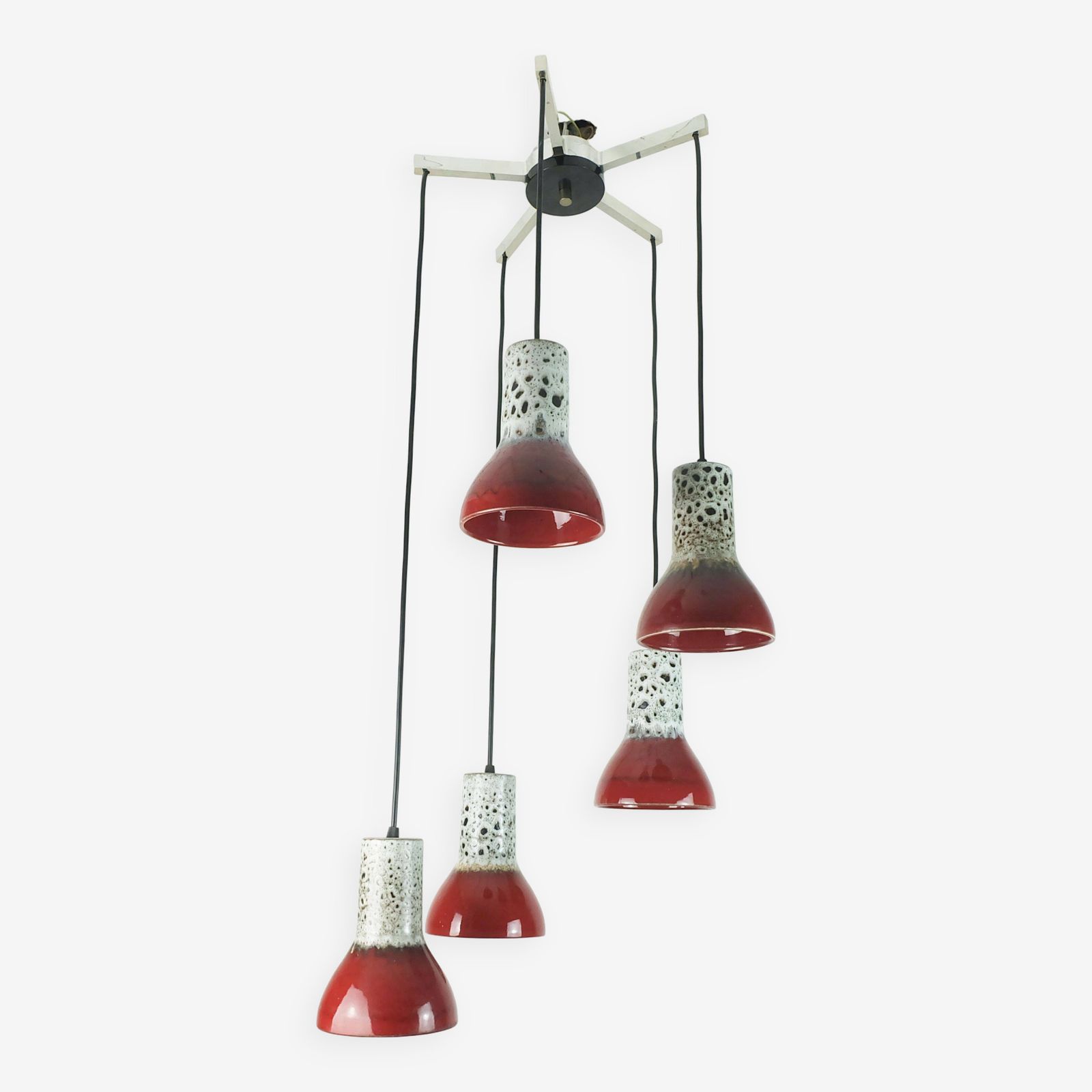1970s Mid Century Pendant Light 5 Light Cascading Lamp With Fat Lava Cerami
