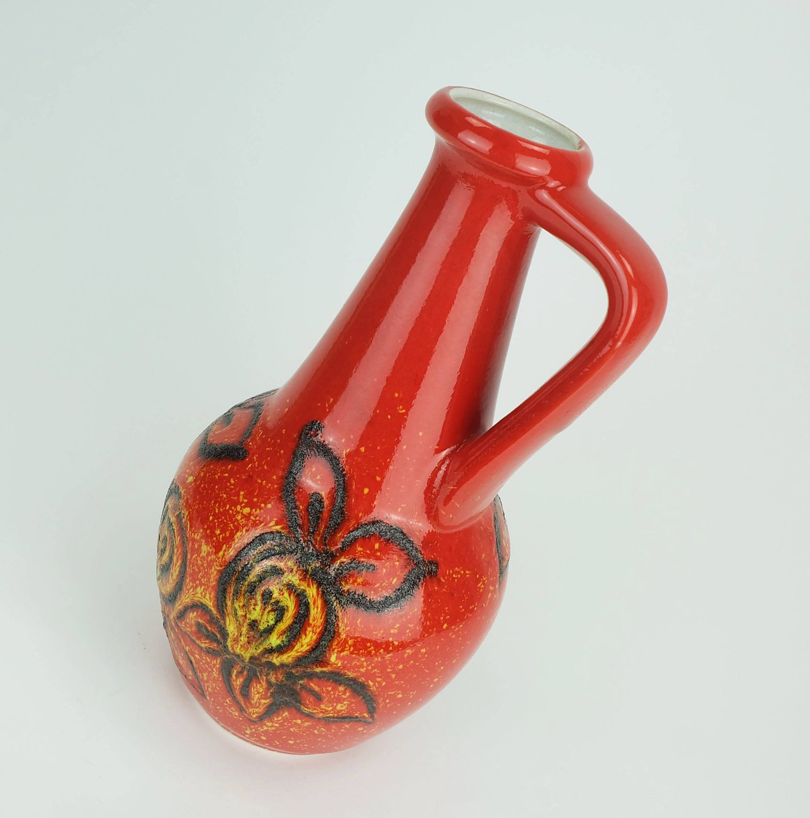 photo for sale Bay Keramik 1960's 70's Vintage Vase Red Yellow Black Lava Pattern Model 67