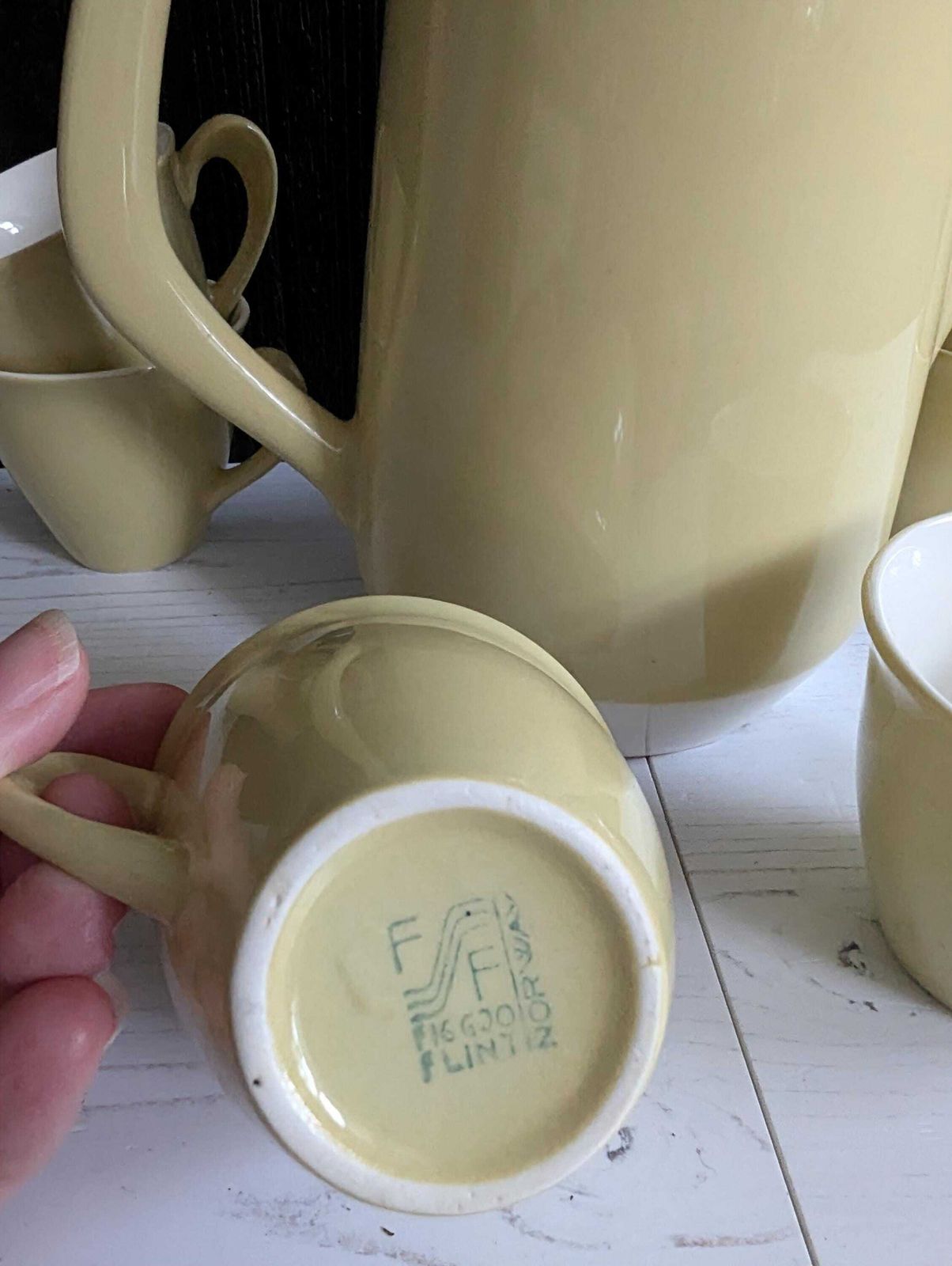 Figgjo Flint Norway Ceramic Coffee Set Coffee Pot 6 Cups 1950s 1960s Mid Century photo vinterior