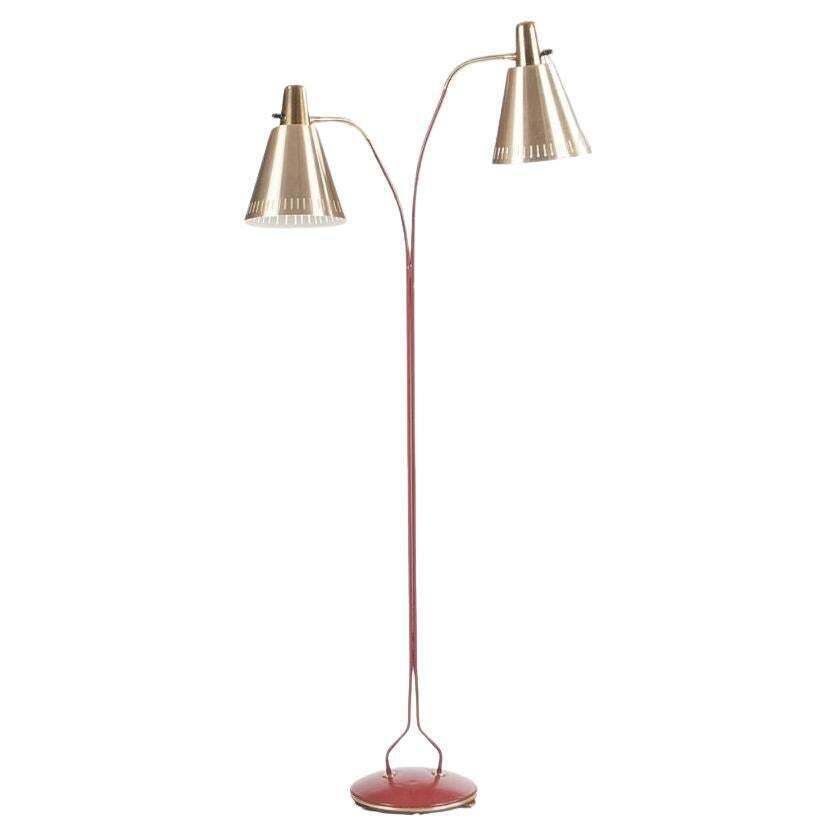 Red Lacquered And Brass Floor Lamp By Eskilstuna Elektro Fabriks Ab