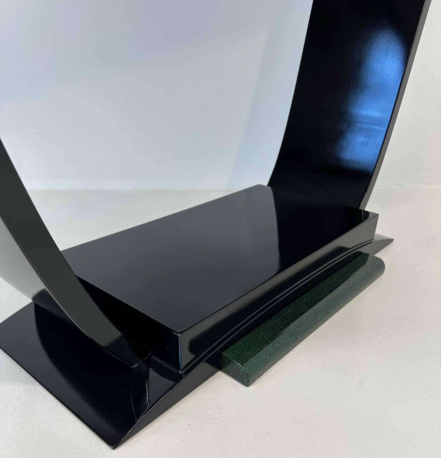 photo for sale Italian Art Deco Black And Green Lacquer, Silver Leaf Vanity Table, 1970s