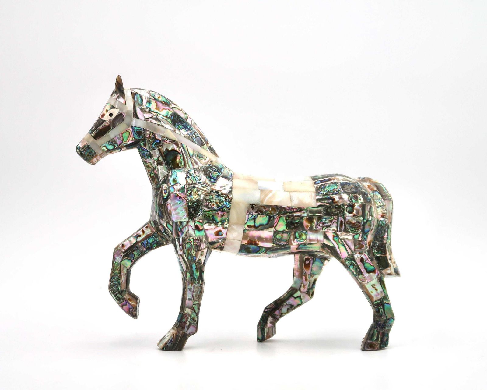Large Mexican Horse Sculpture Inlaid With Mother Of Peal Abalone Shell, 1970s / Inlay, Mosaic, Animal, Art, Mexico, Boho Chic Bohemian Folk photo furniture
