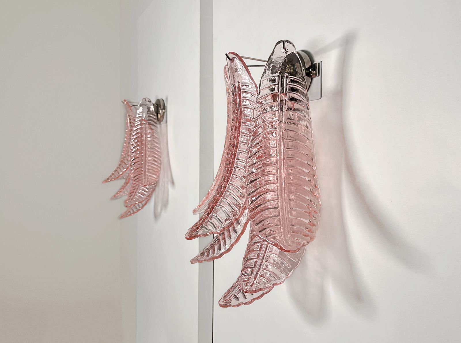 Pair Of Vintage Murano Pink Felci Glass Wall Sconces photo vinterior