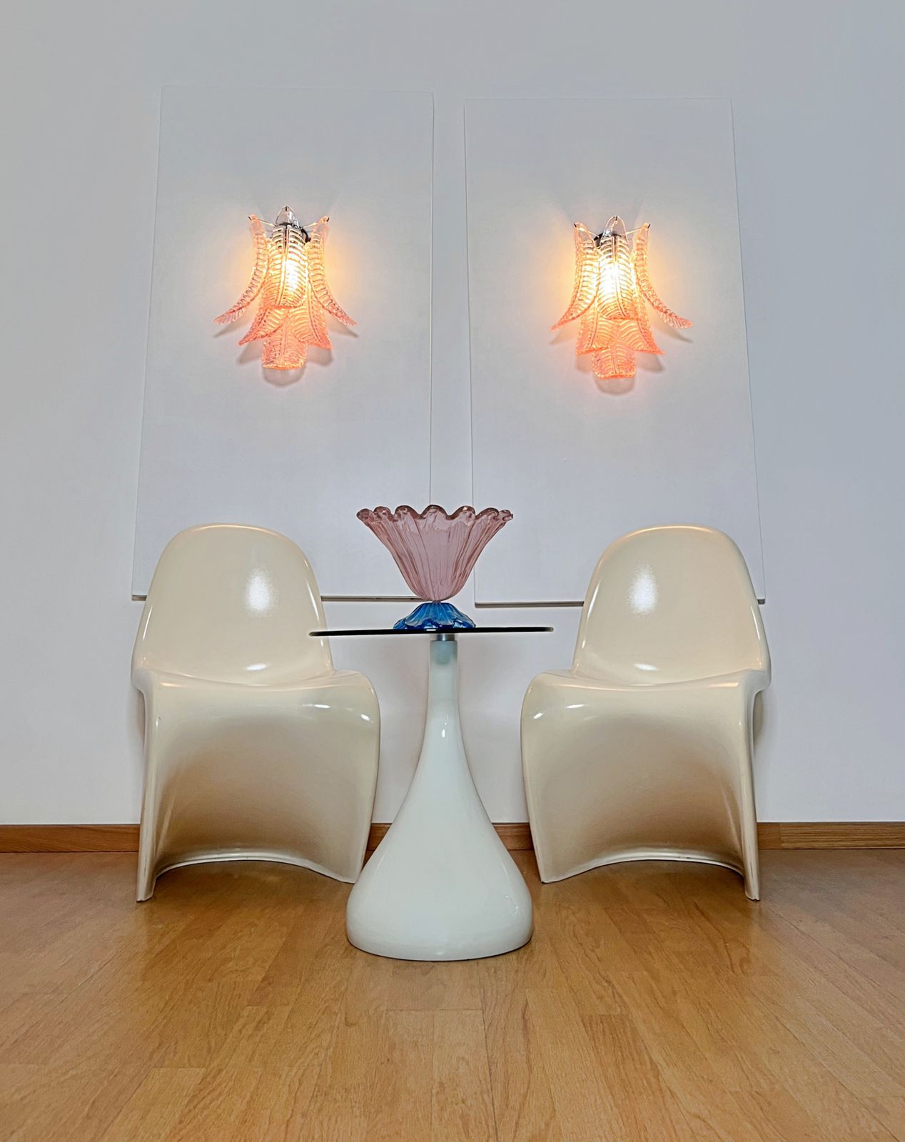 photo furniture Pair Of Vintage Murano Pink Felci Glass Wall Sconces
