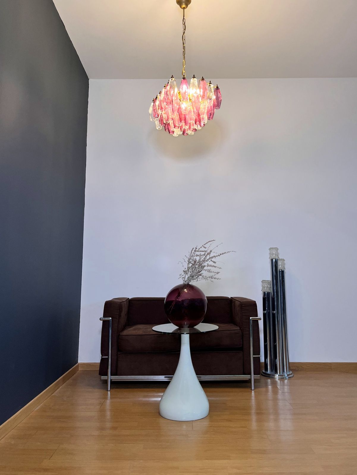 Elegant Murano Poliedri Chandelier   Carlo Scarpa   Clear And Amethyst Glasses photo Lighting