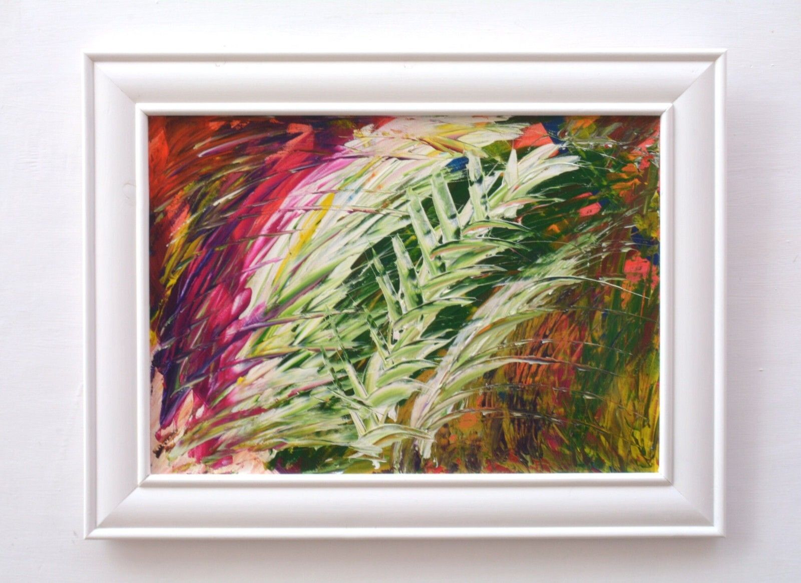 Large Original  Framed Abstract Painting Jungle Fever Tropical 34.5x26.5"