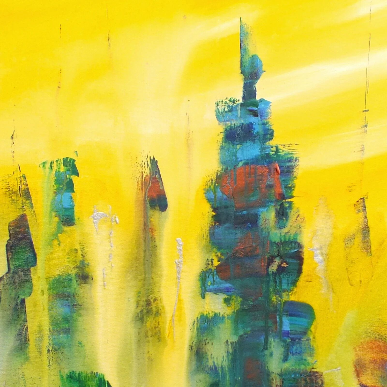 photo for sale Large Abstract Cityscape Painting City Spires Signed  James Lucas 90cm X 90cm