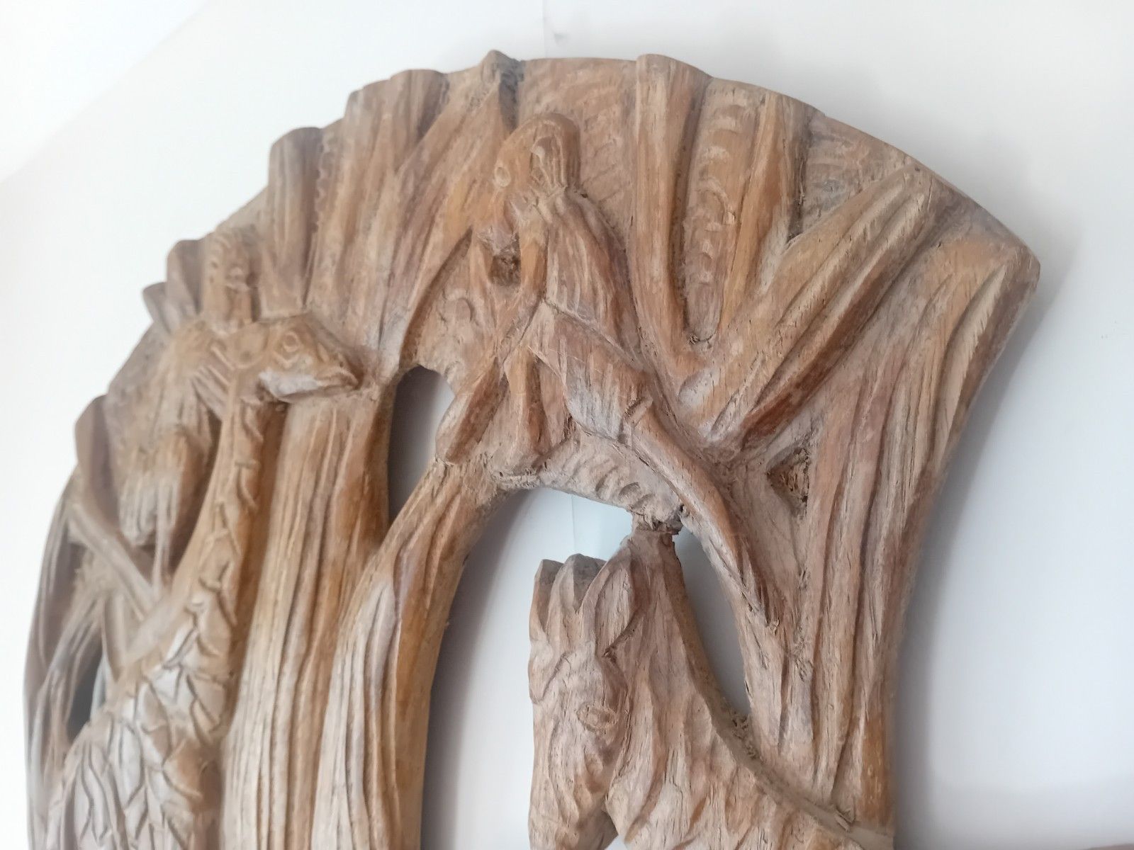 Original Mid Century Hand Carved African Circular Wall Art photo buy